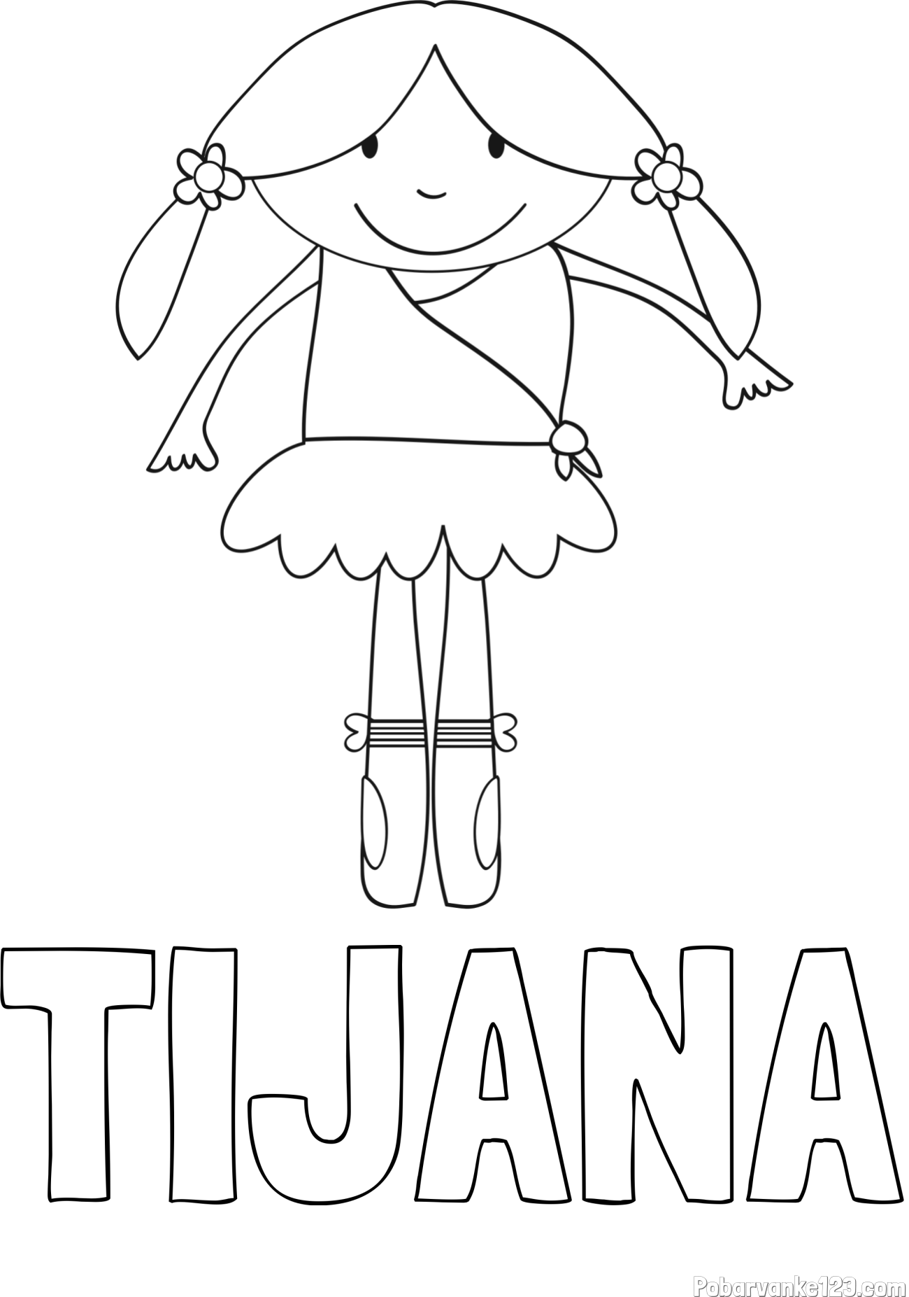 Pobarvanka imena TIJANA in otroška pobarvanka nasmejane baletke