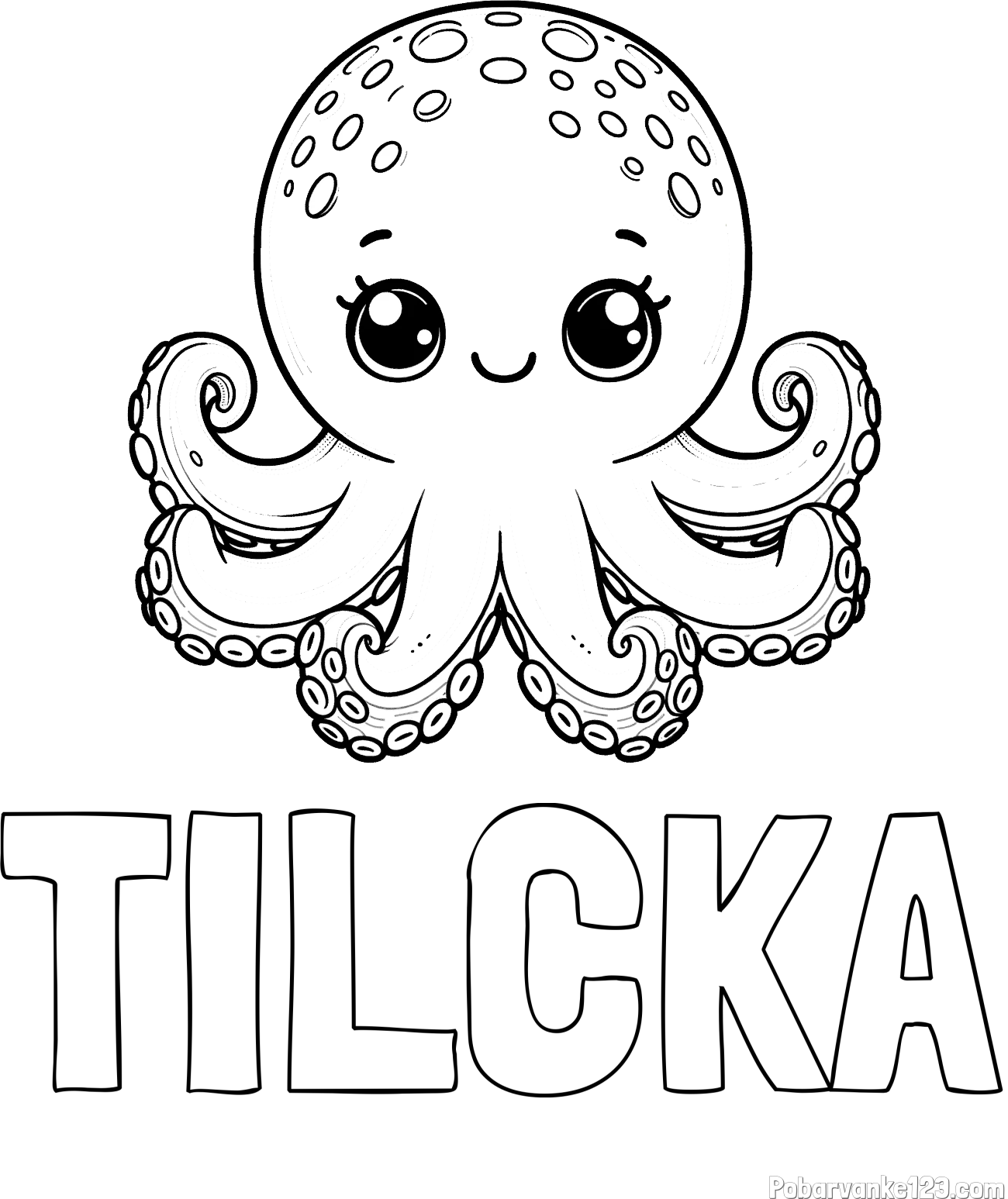 Pobarvanka imena TILČKA in otroška pobarvanka ljubke hobotnice