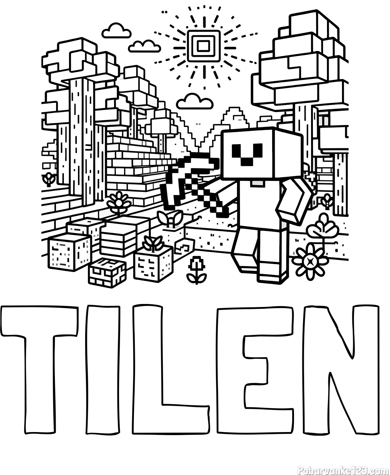 Pobarvanka imena TILEN in pobarvanka Minecraft sveta