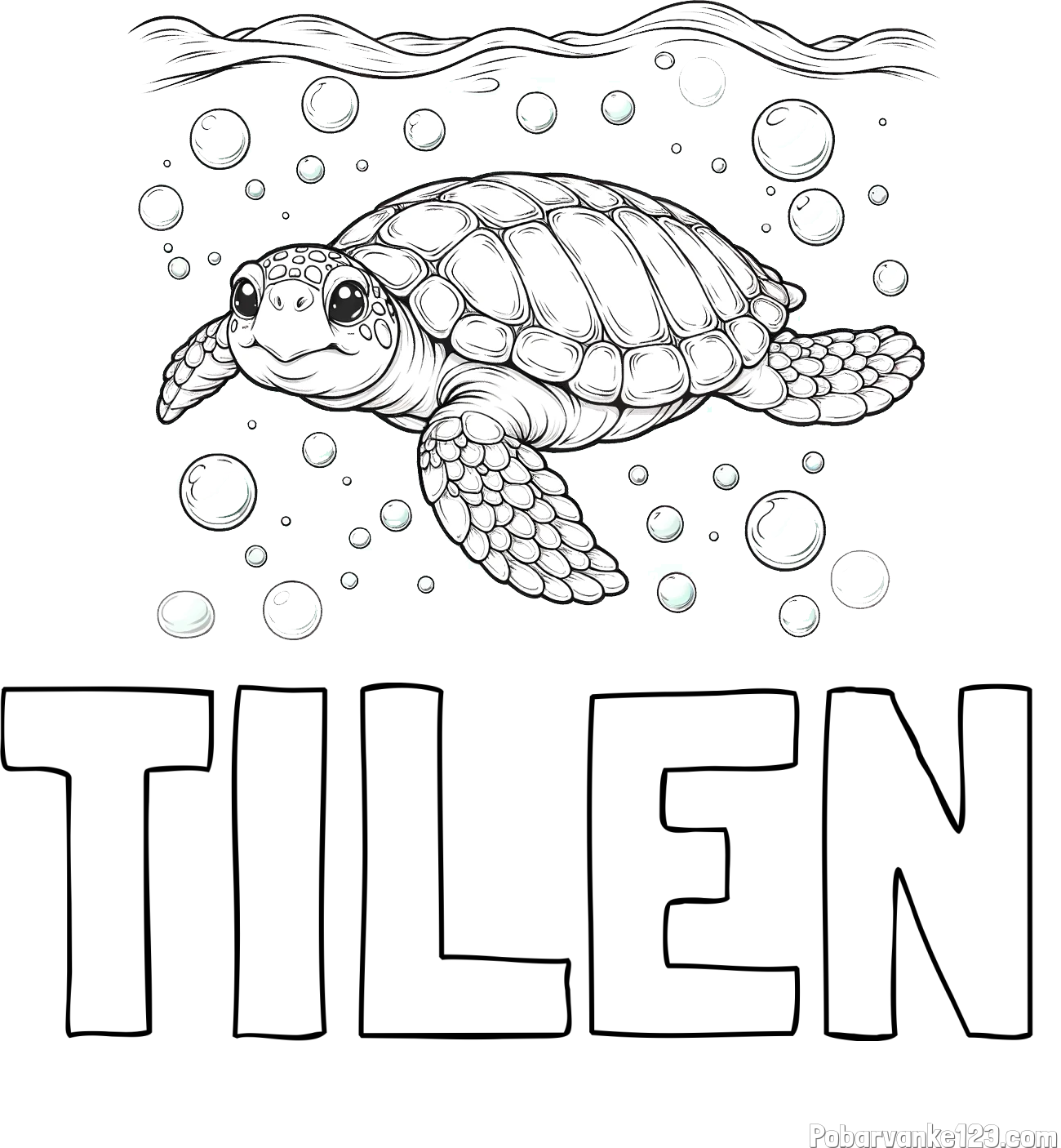 Pobarvanka imena TILEN in pobarvanka želve v morju