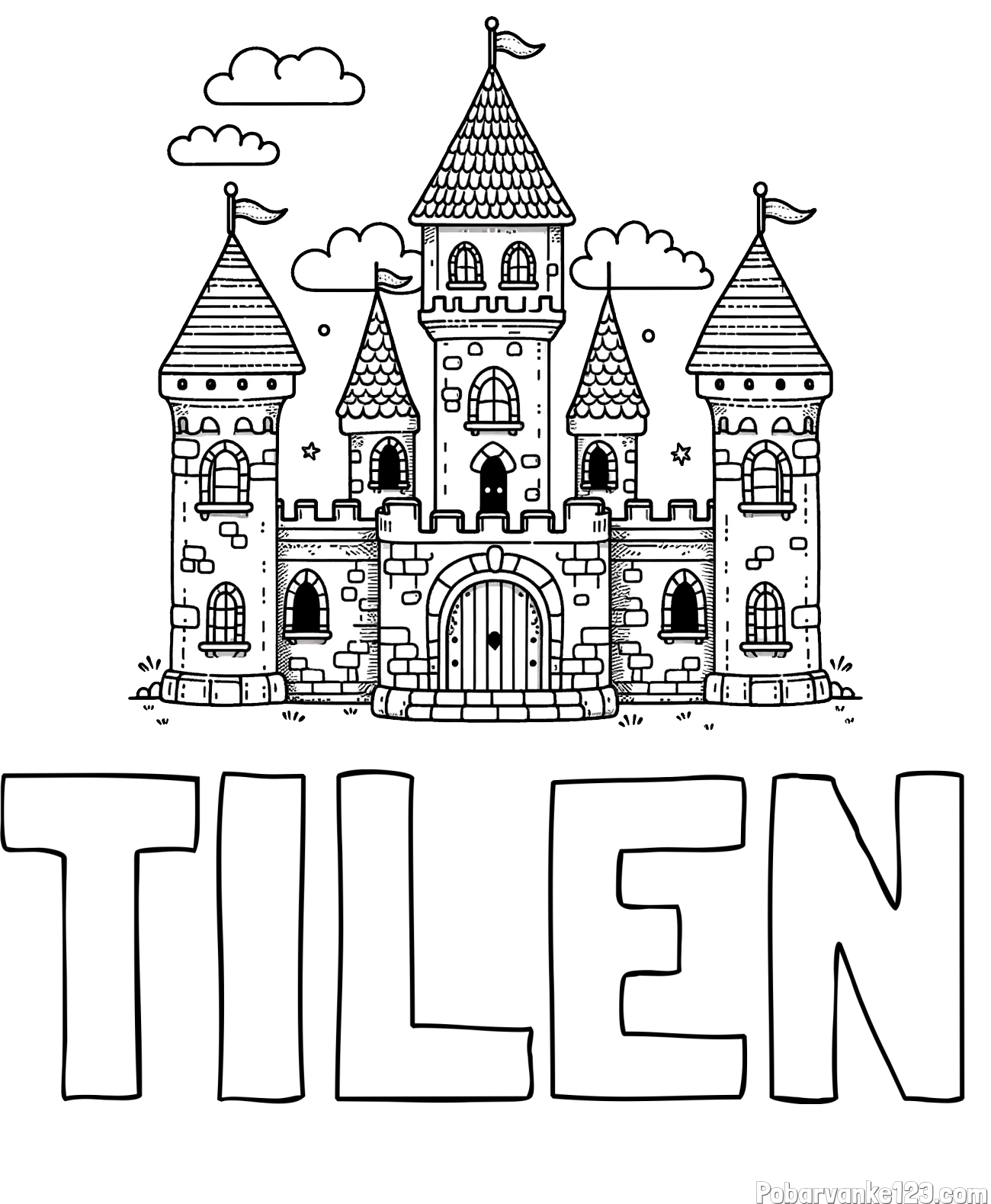 Pobarvanka imena TILEN in pobarvnaka velikega gradu