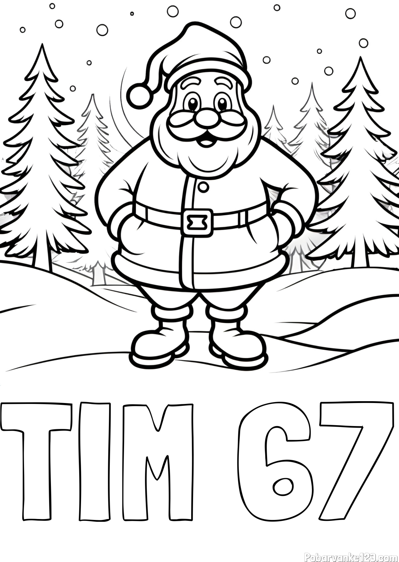 Pobarvanka imena TIM 67 in pobarvanka Božička v gozdu