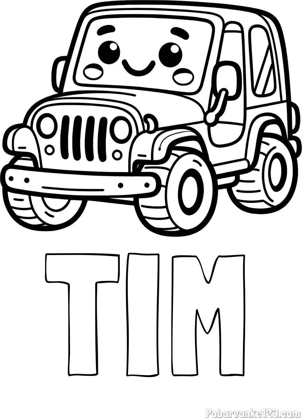Pobarvanka imena TIM in otroška pobarvanka ljubkega džipa