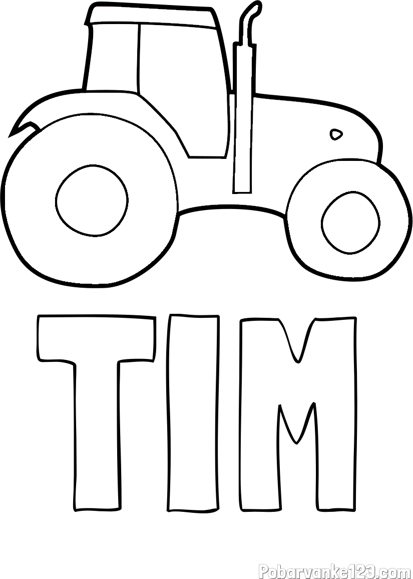 Pobarvanka imena TIM in otroška pobarvanka traktorja
