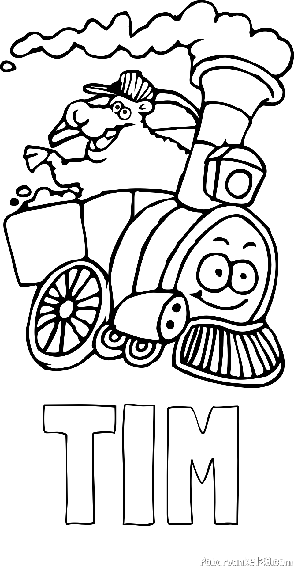 Pobarvanka imena TIM in otroška pobarvanka vesele lokomotive