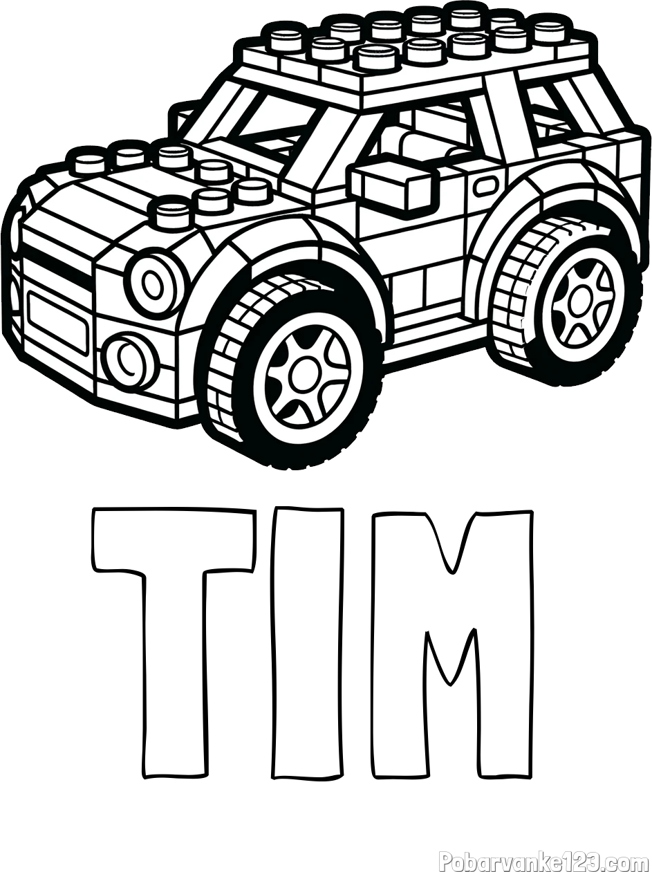 Pobarvanka imena TIM in pobarvanka avtomobila sestavljenega iz LEGO kock
