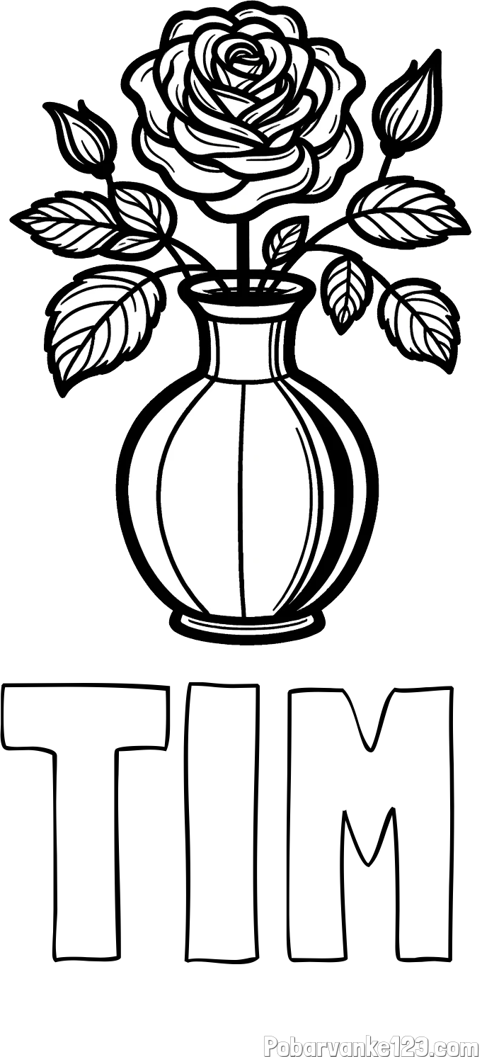 Pobarvanka imena TIM in pobarvanka čudovite vrtnice v vazi