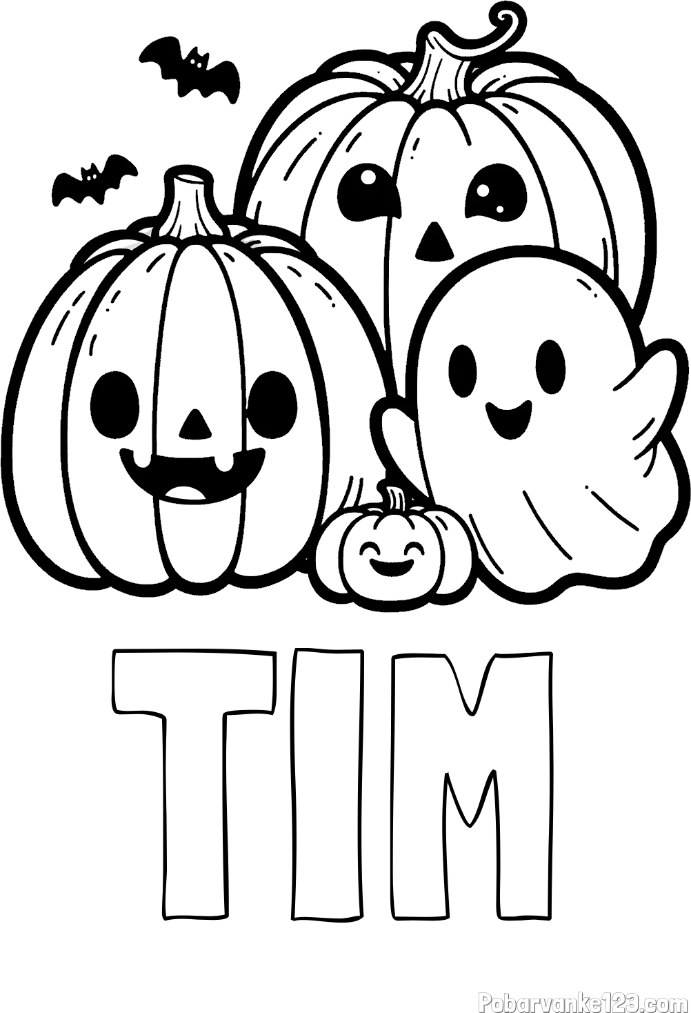 Pobarvanka imena TIM in pobarvanka duhca in buč za noč čarovnic