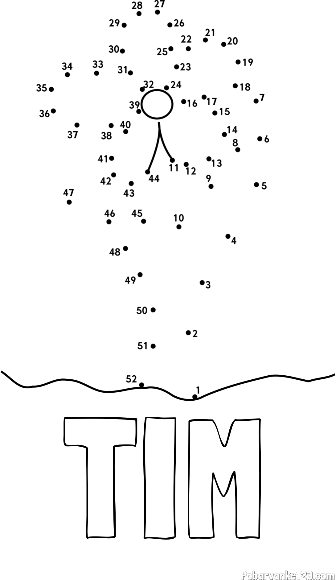 Pobarvanka imena TIM in pobarvanka rože - poveži številke