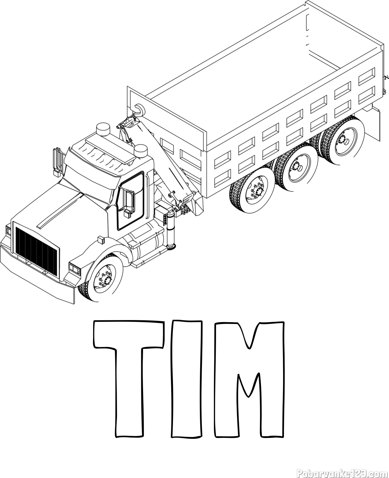 Pobarvanka imena TIM in pobarvanka velikega tovornjaka z dvigalko za nakladanje