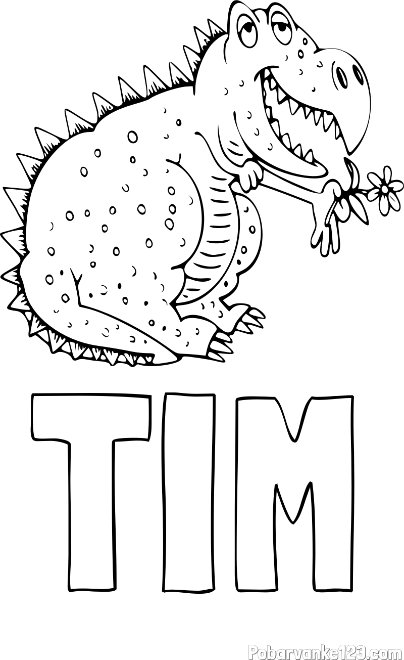 Pobarvanka imena TIM in pobarvanka veselega dinozavra