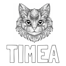 Online izdelana pobarvanka - Pobarvanka imena TIMEA in pobarvanka mačke