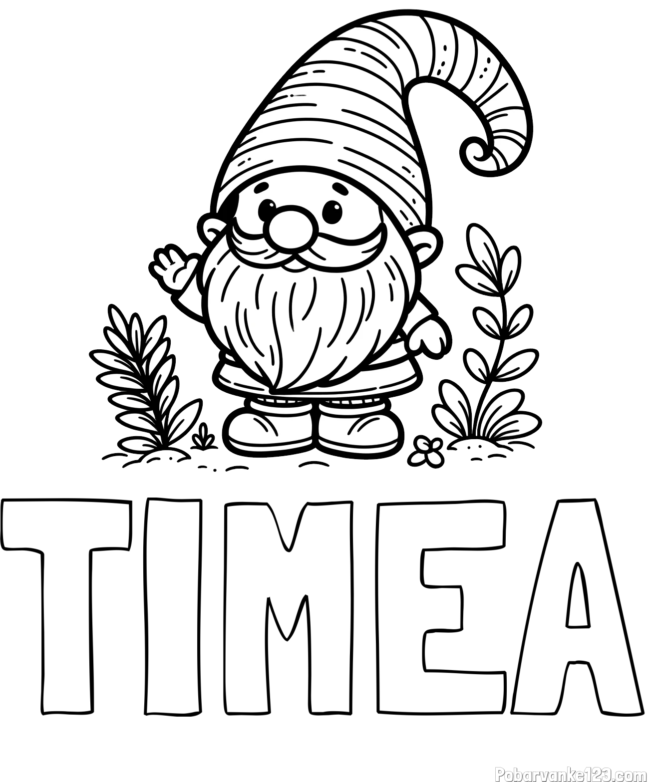 Pobarvanka imena TIMEA in pobarvanka prijaznega škrata oz. palčka