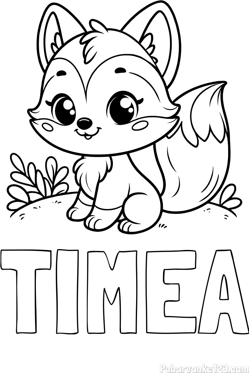 Pobarvanka imena TIMEA ter ljubke lisičke