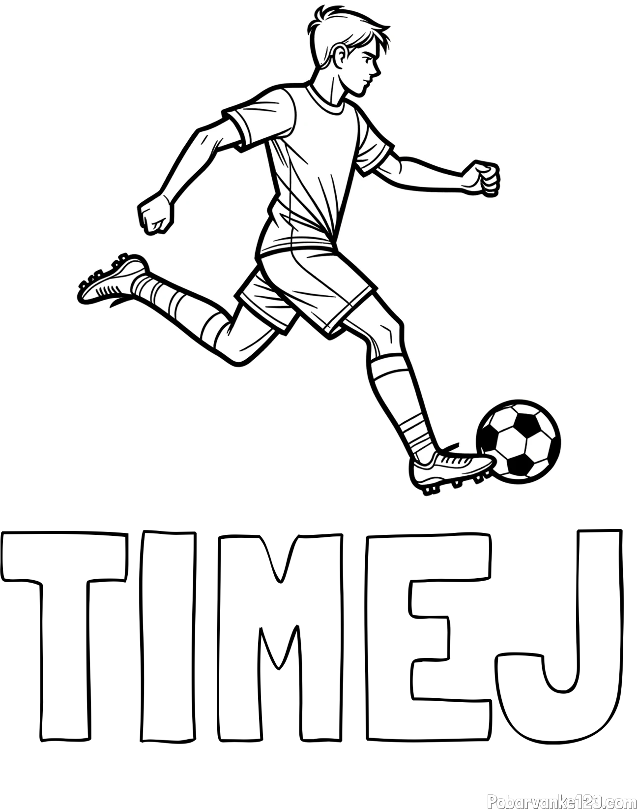 Pobarvanka imena TIMEJ in pobarvanka nogometaša v napadu