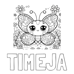 Online izdelana pobarvanka - Pobarvanka imena TIMEJA in pobarvanka ljubkega metuljčka