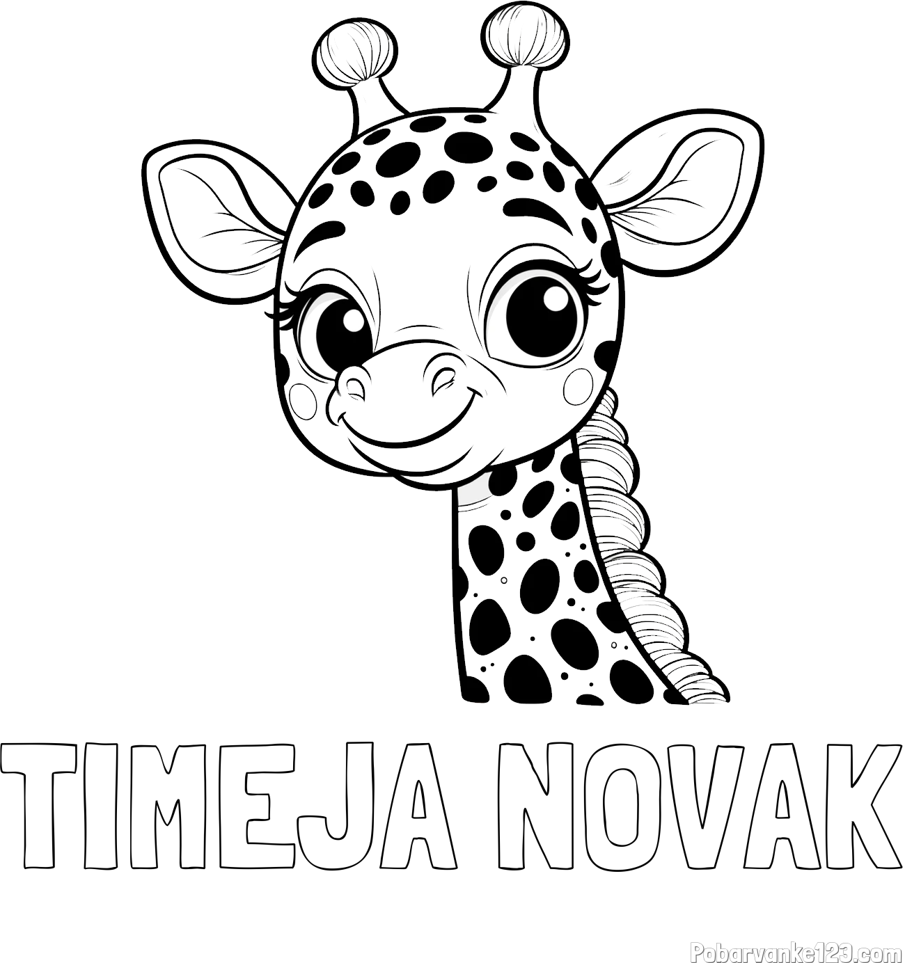 Pobarvanka imena TIMEJA NOVAK in pobarvanka ljubke žirafe z velikimi očmi