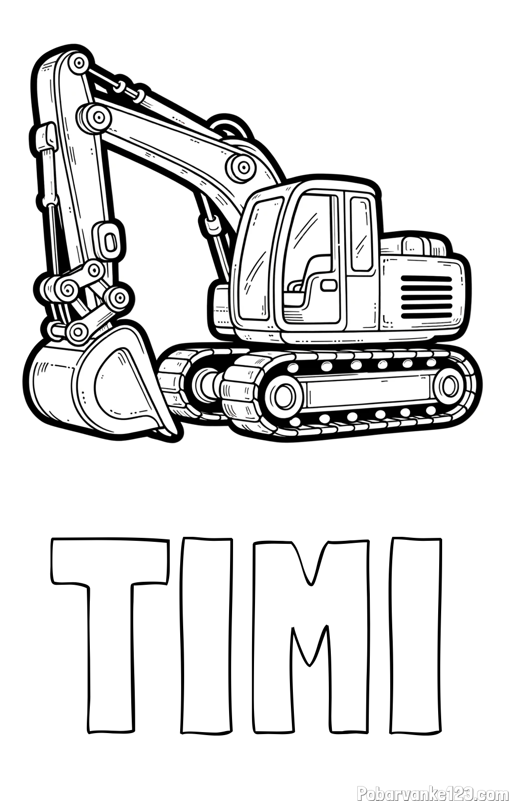Pobarvanka imena TIMI in pobarvanka velikega delovnega stroja - bagra