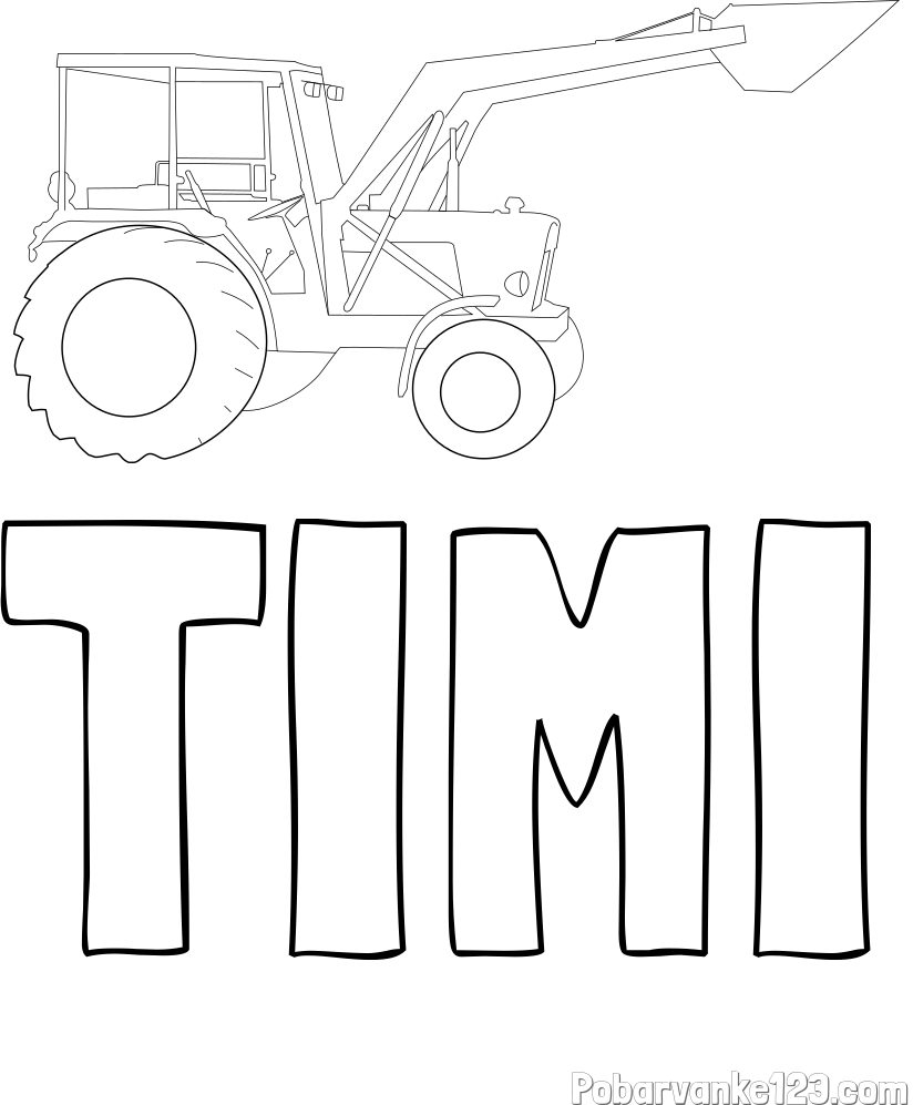 Pobarvanka imena TIMI in traktor 2