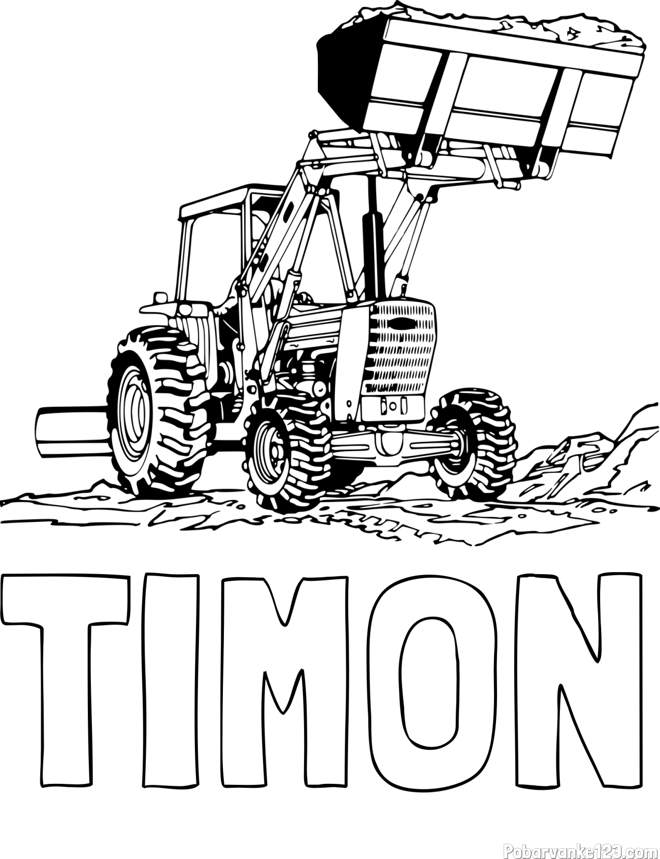 Pobarvanka imena TIMON in pobarvanka velikega traktorja med prenosom zemljine