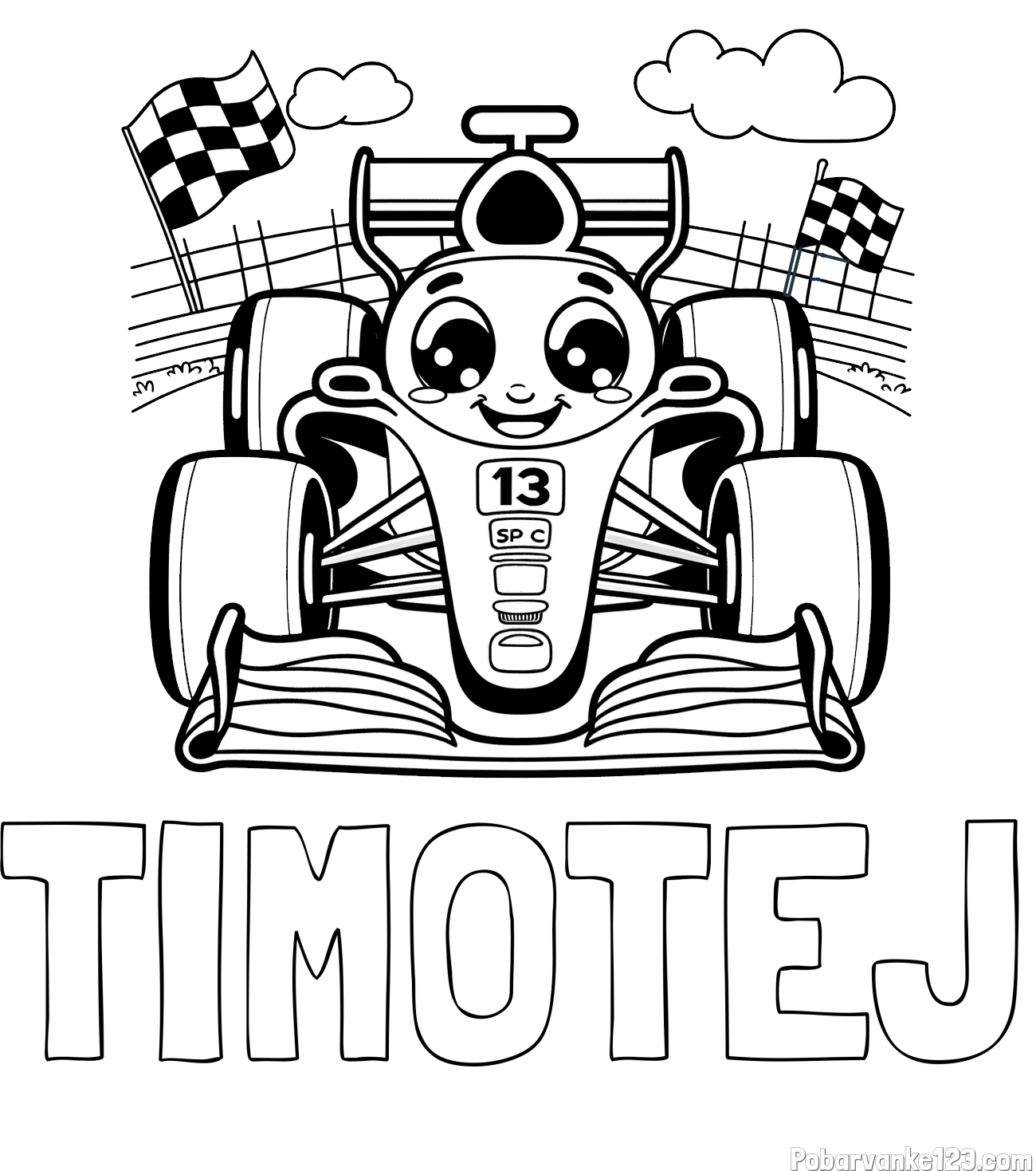 Pobarvanka imena TIMOTEJ in otroška pobarvanka FORMULA 1