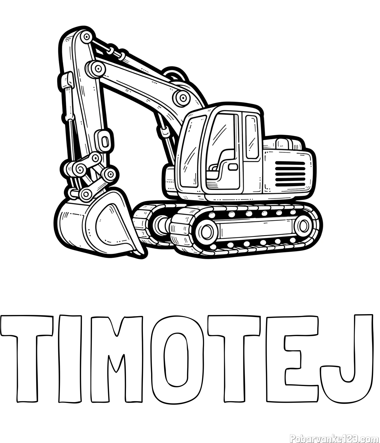 Pobarvanka imena TIMOTEJ in pobarvanka velikega delovnega stroja - bagra