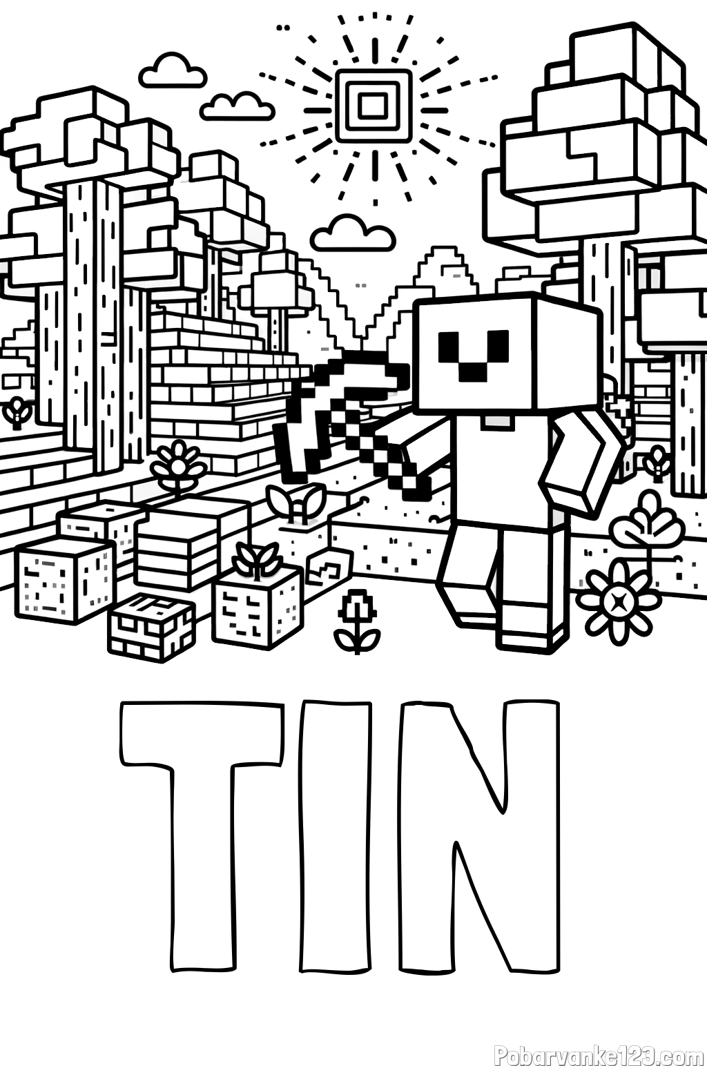 Pobarvanka imena TIN in pobarvanka Minecraft sveta