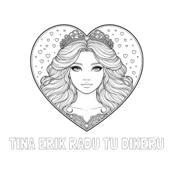Online izdelana pobarvanka - Pobarvanka imena TINA ERIK RADU TU DIKERU in pobarvanka ljubke princese v srčku