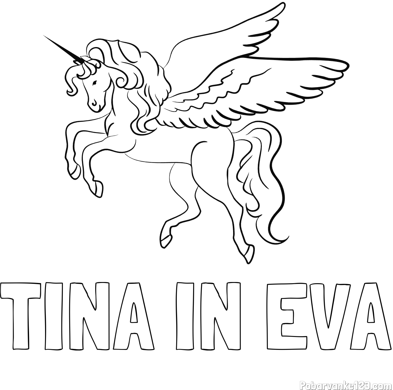 Pobarvanka imena TINA IN EVA in lepa pobarvanka samoroga