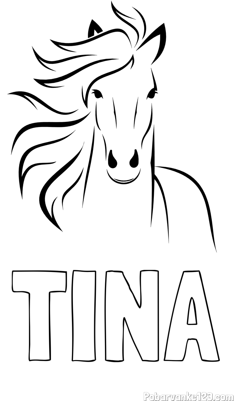 Pobarvanka imena TINA in lepa pobarvanka konja
