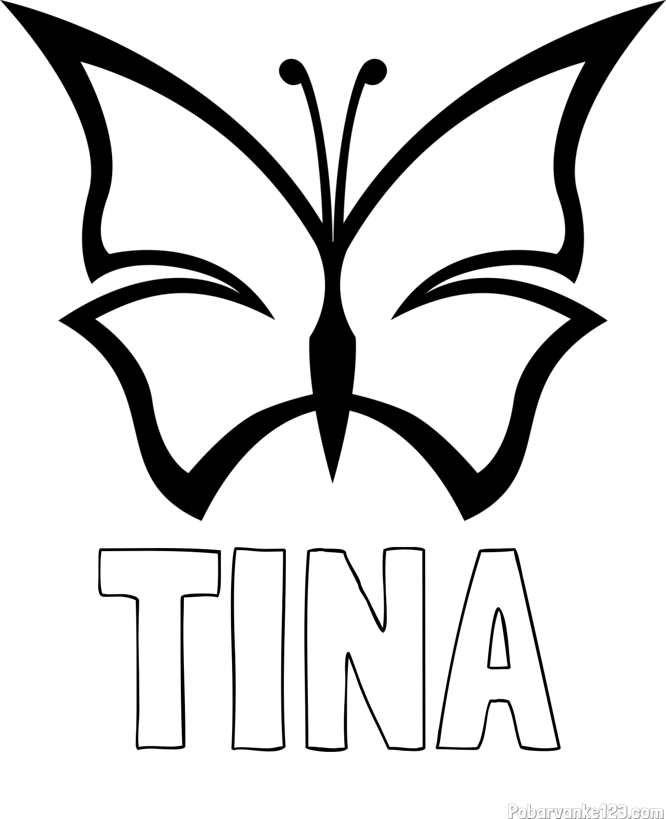 Pobarvanka imena TINA in otroška pobarvanka metulja