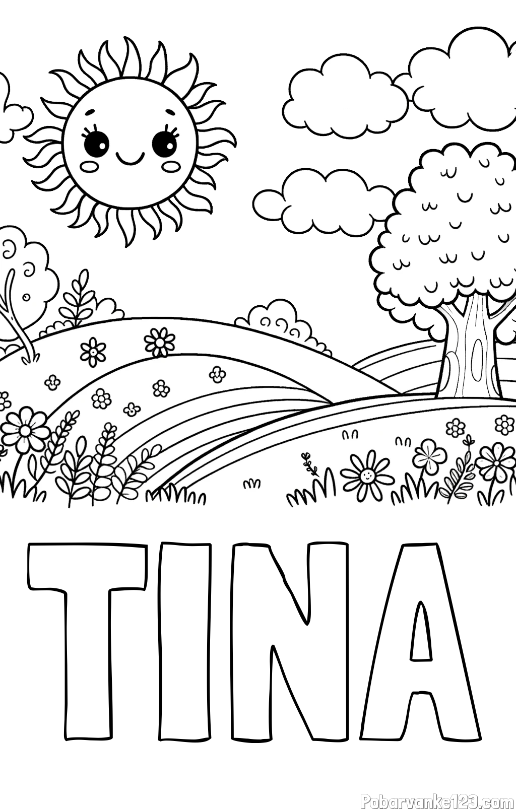Pobarvanka imena TINA in otroška pobarvanka narave
