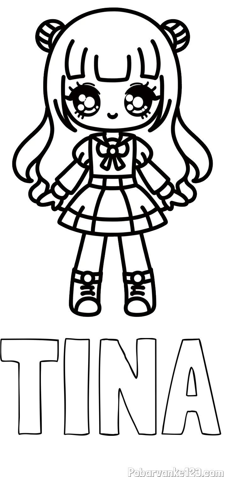 Pobarvanka imena TINA in otroška pobarvanka punčke v anime slogu