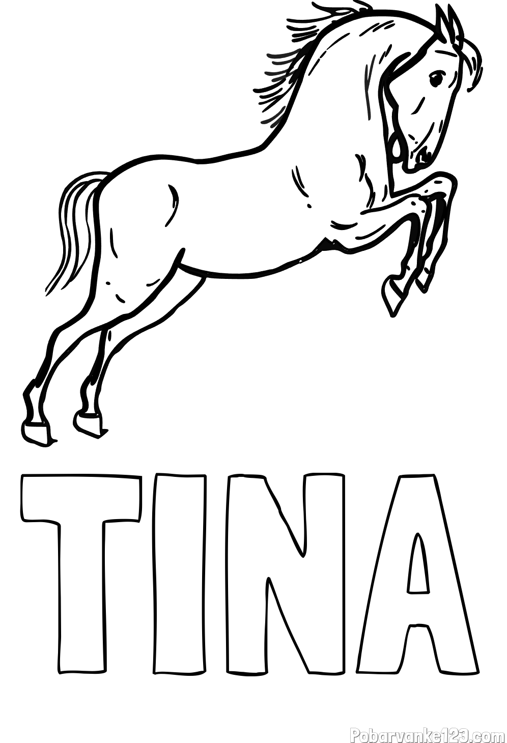 Pobarvanka imena TINA in pobarvanka konja v skoku