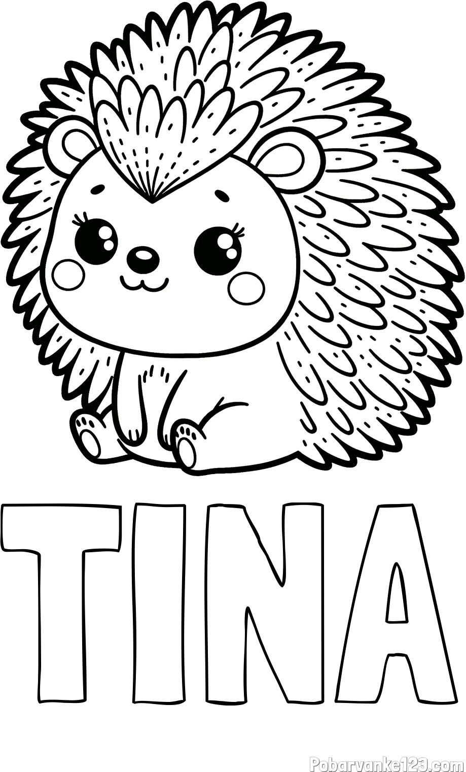 Pobarvanka imena TINA in pobarvanka nasmejanega ježka