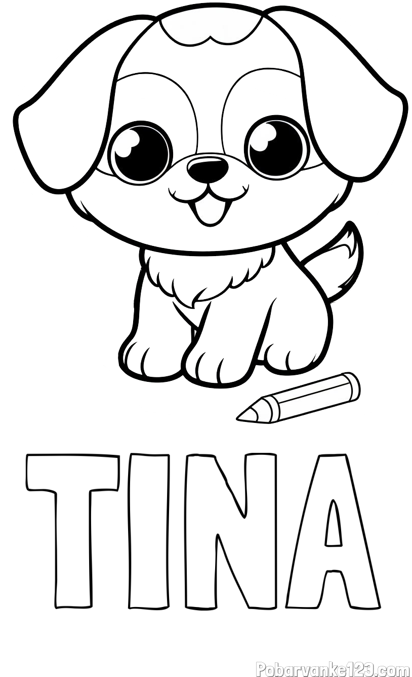 Pobarvanka imena TINA in pobarvanka prikupnega kužka