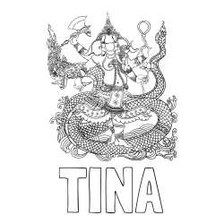 Online izdelana pobarvanka - Pobarvanka imena TINA in pobarvanka slona v človeški podobi
