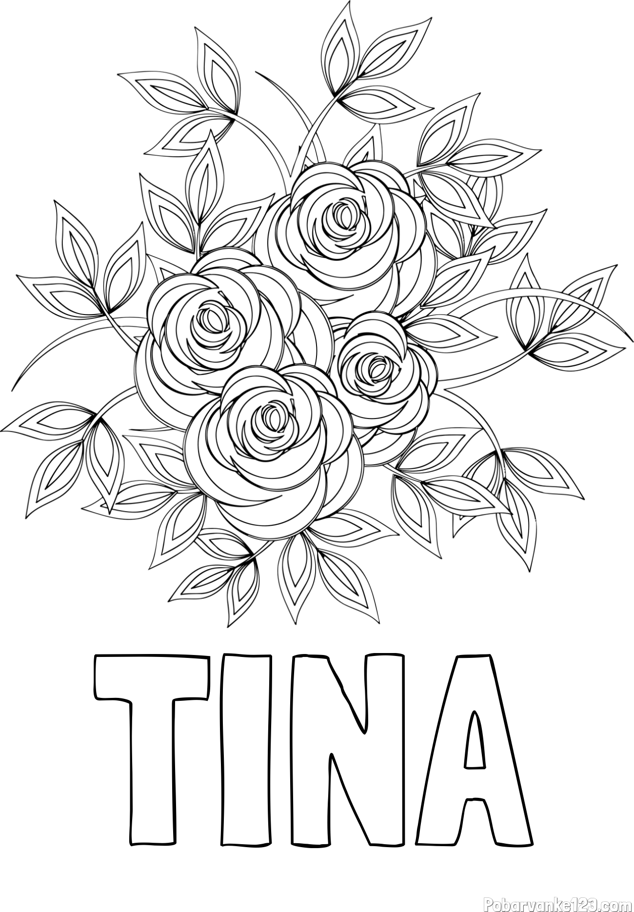 Pobarvanka imena TINA in pobarvanka šopka vrtnic