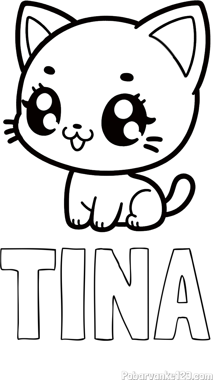 Pobarvanka imena TINA in pobarvnaka ljubke muce v anime slogu