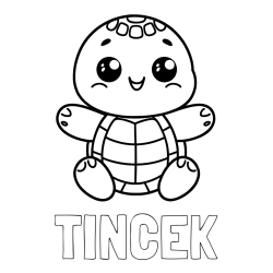 Online izdelana pobarvanka - Pobarvanka imena TINČEK in otroška pobarvanka ljubke in nasmejane želvice