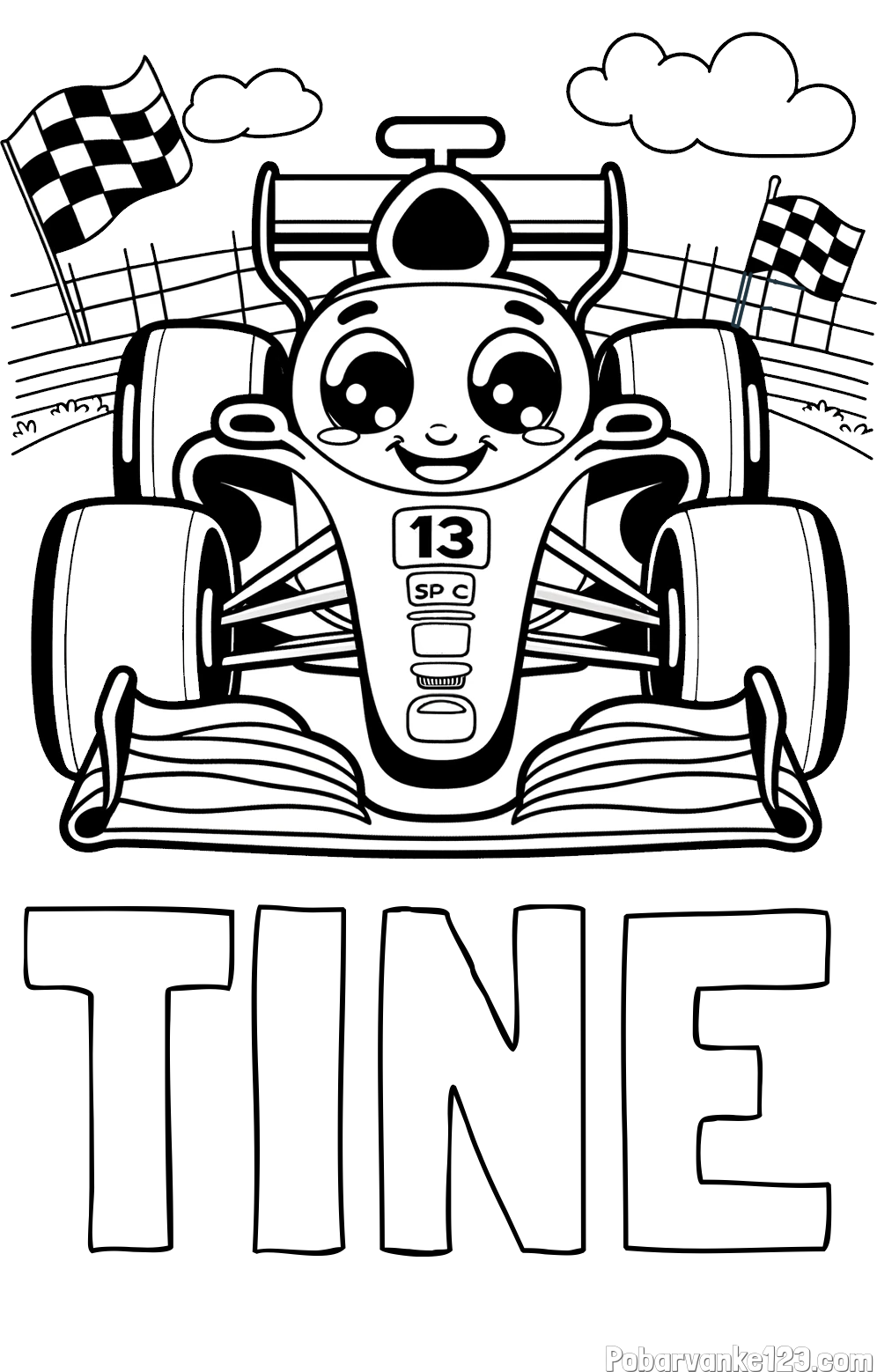 Pobarvanka imena TINE in otroška pobarvanka FORMULA 1