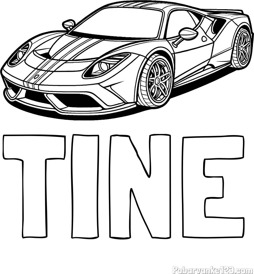 Pobarvanka imena TINE in pobarvanka čudovitega športnega avtomobila