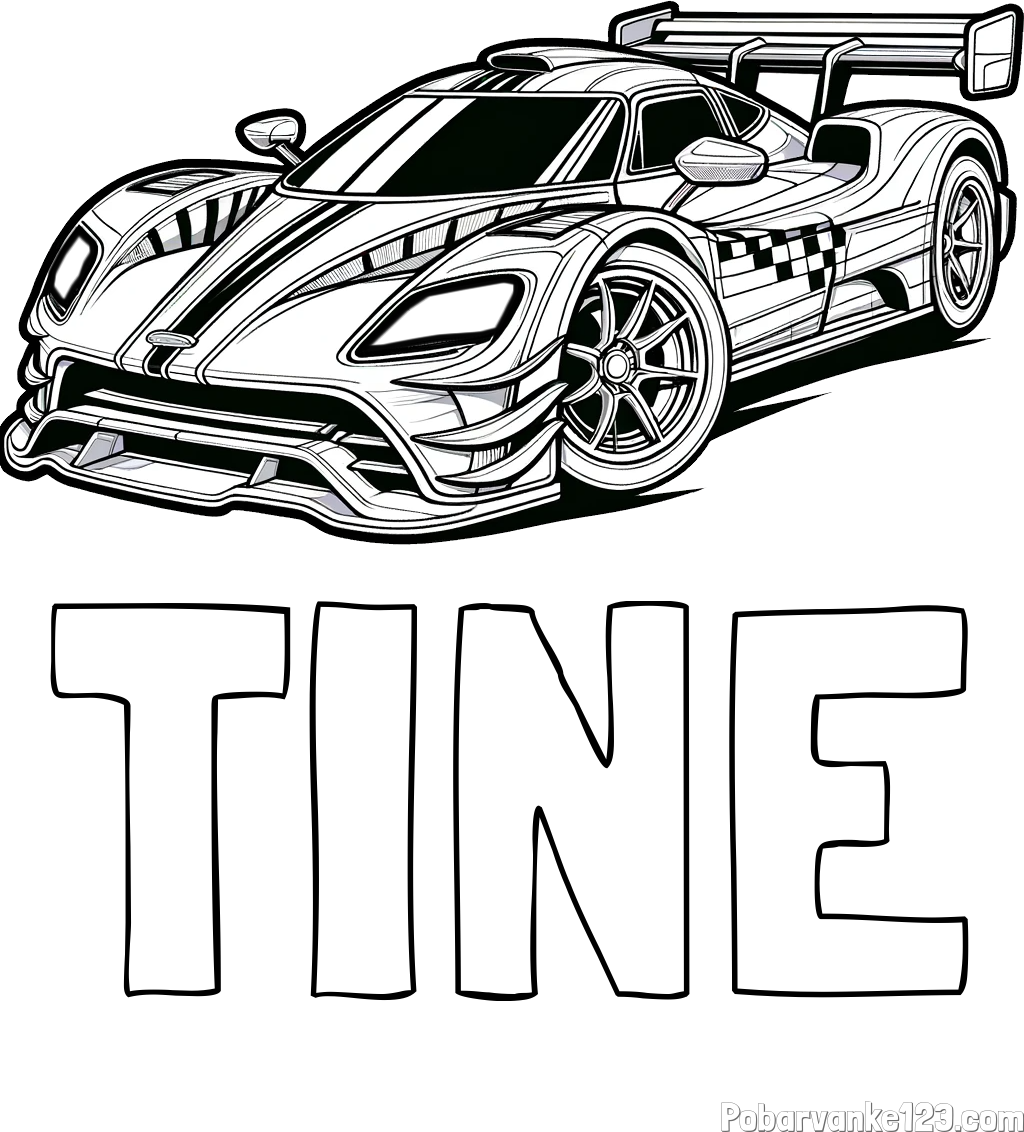 Pobarvanka imena TINE in pobarvanka modernega športnega avtomobila