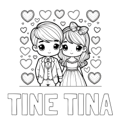 Online izdelana pobarvanka - Pobarvanka imena TINE TINA in pobarvanka dveh zaljubljencev s srčki