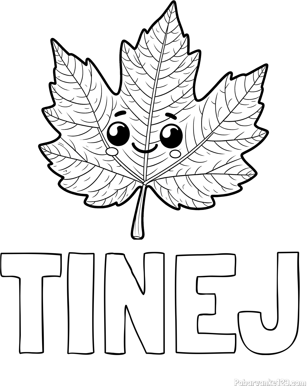 Pobarvanka imena TINEJ in otroška pobarvanka nasmejanega lista