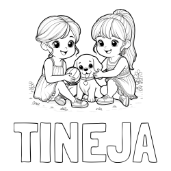 Online izdelana pobarvanka - Pobarvanka imena TINEJA in pobarvanka prijateljic s kužkom
