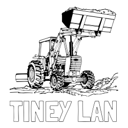 Online izdelana pobarvanka - Pobarvanka imena TINEY LAN in pobarvanka velikega traktorja med prenosom zemljine