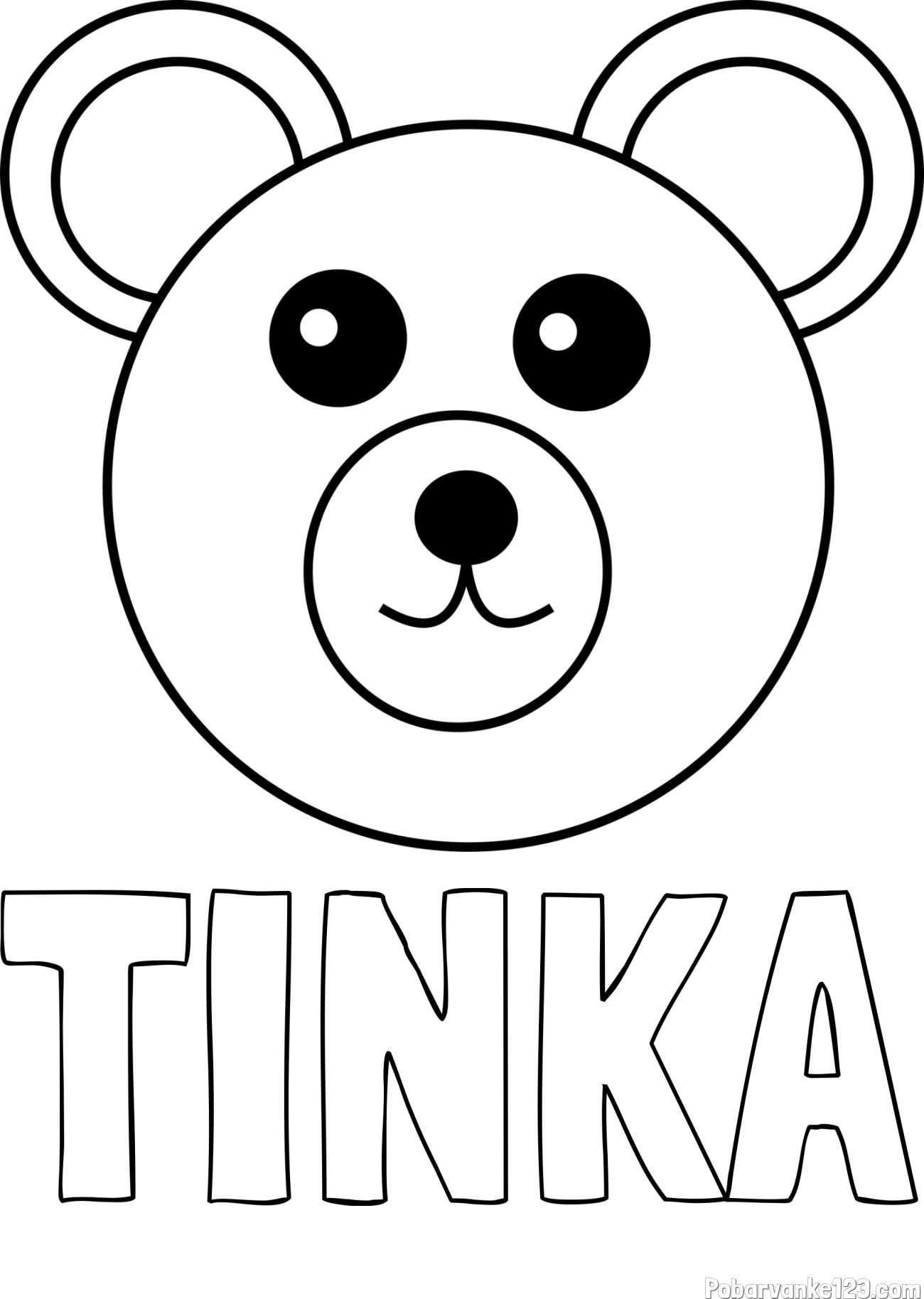 Pobarvanka imena TINKA in preprosta pobarvanka medvedka