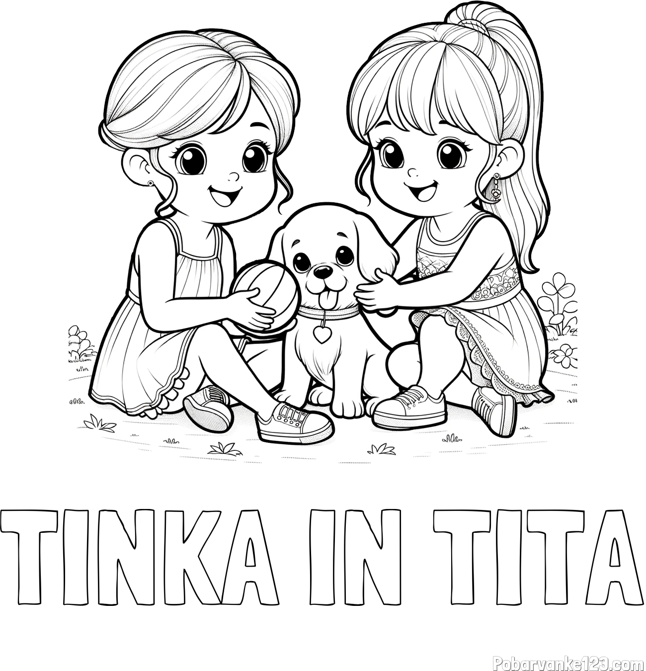 Pobarvanka imena TINKA IN TITA in pobarvanka prijateljic s kužkom