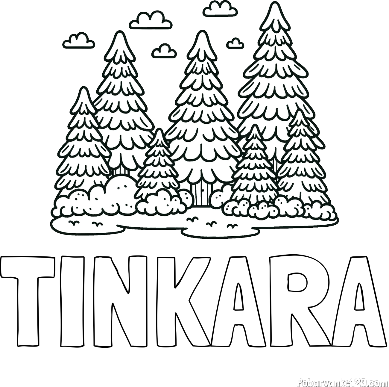 Pobarvanka imena TINKARA in pobarvanka gozda s podrastjem